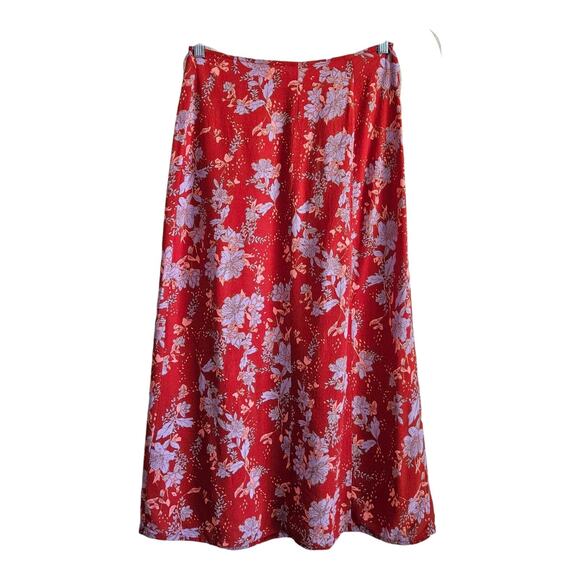 FREE PEOPLE Women's 4 Retro Love Midi Skirt Rust Floral Buttons Slit Waist 26" - Picture 7 of 8